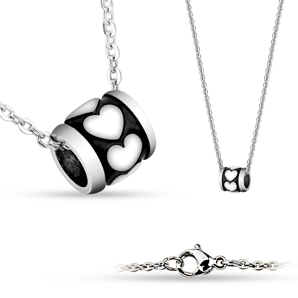 Shiny Hearts on Black with Chain