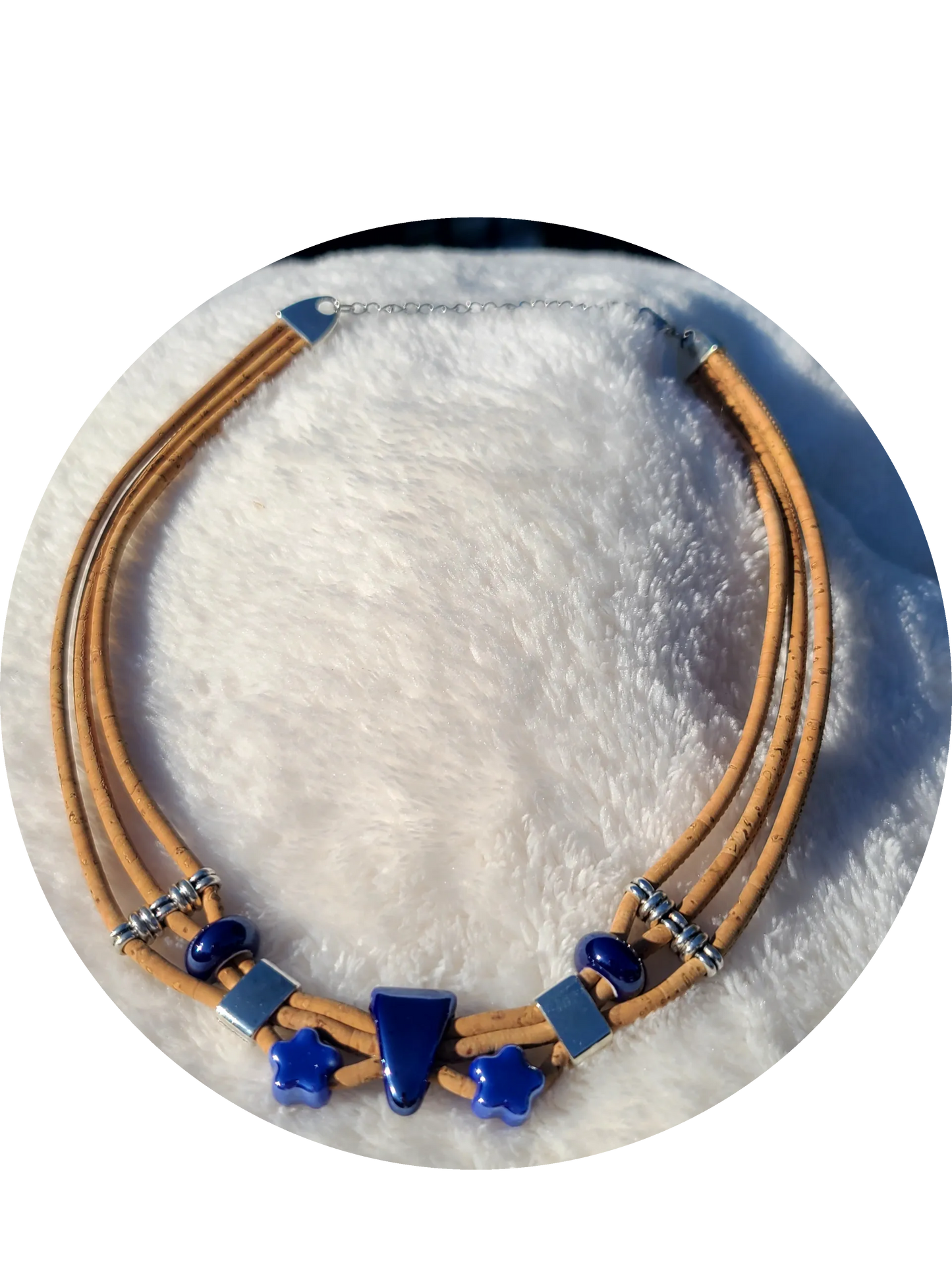 Handmade Midnight Waters: Cork & Dark Blue Necklace