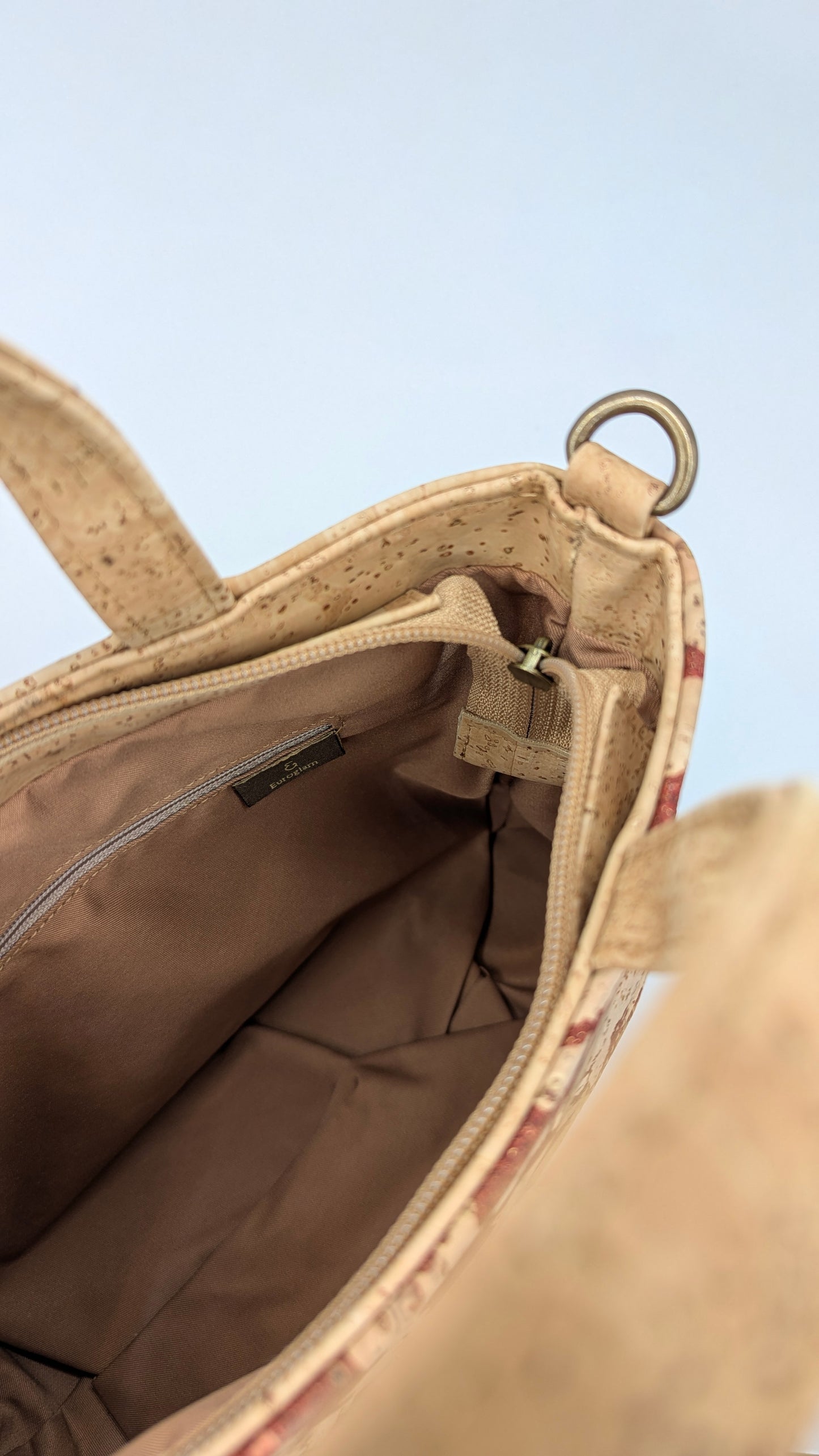 Rustic Chic Cork Satchel – Red Marble & Gold Vein Elegance