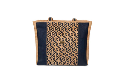 Eco Luxe Geometric Cork Tote Bag – Natural & Deep Blue