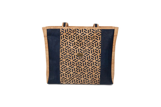 Eco Luxe Geometric Cork Tote Bag – Natural & Deep Blue