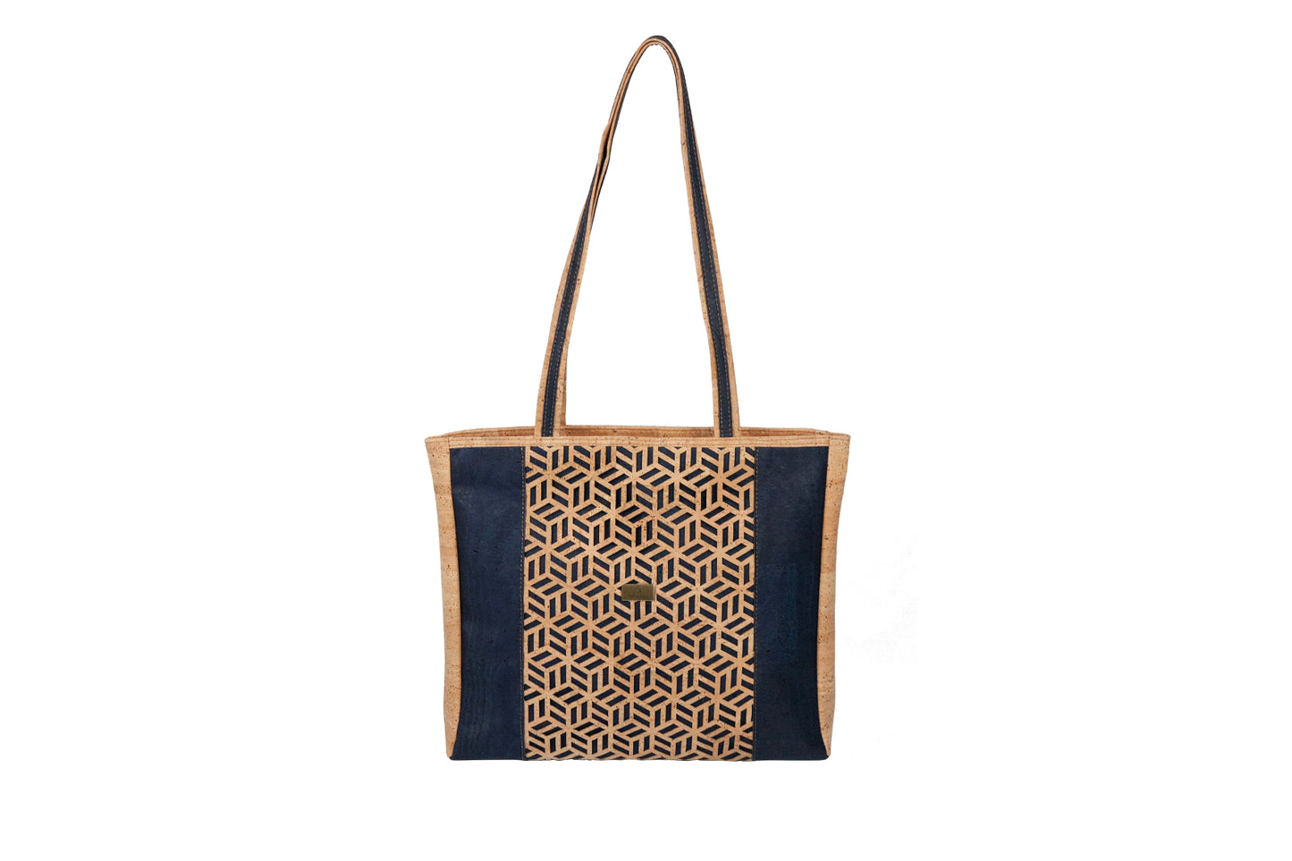 Eco Luxe Geometric Cork Tote Bag – Natural & Deep Blue