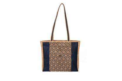 Eco Luxe Geometric Cork Tote Bag – Natural & Deep Blue