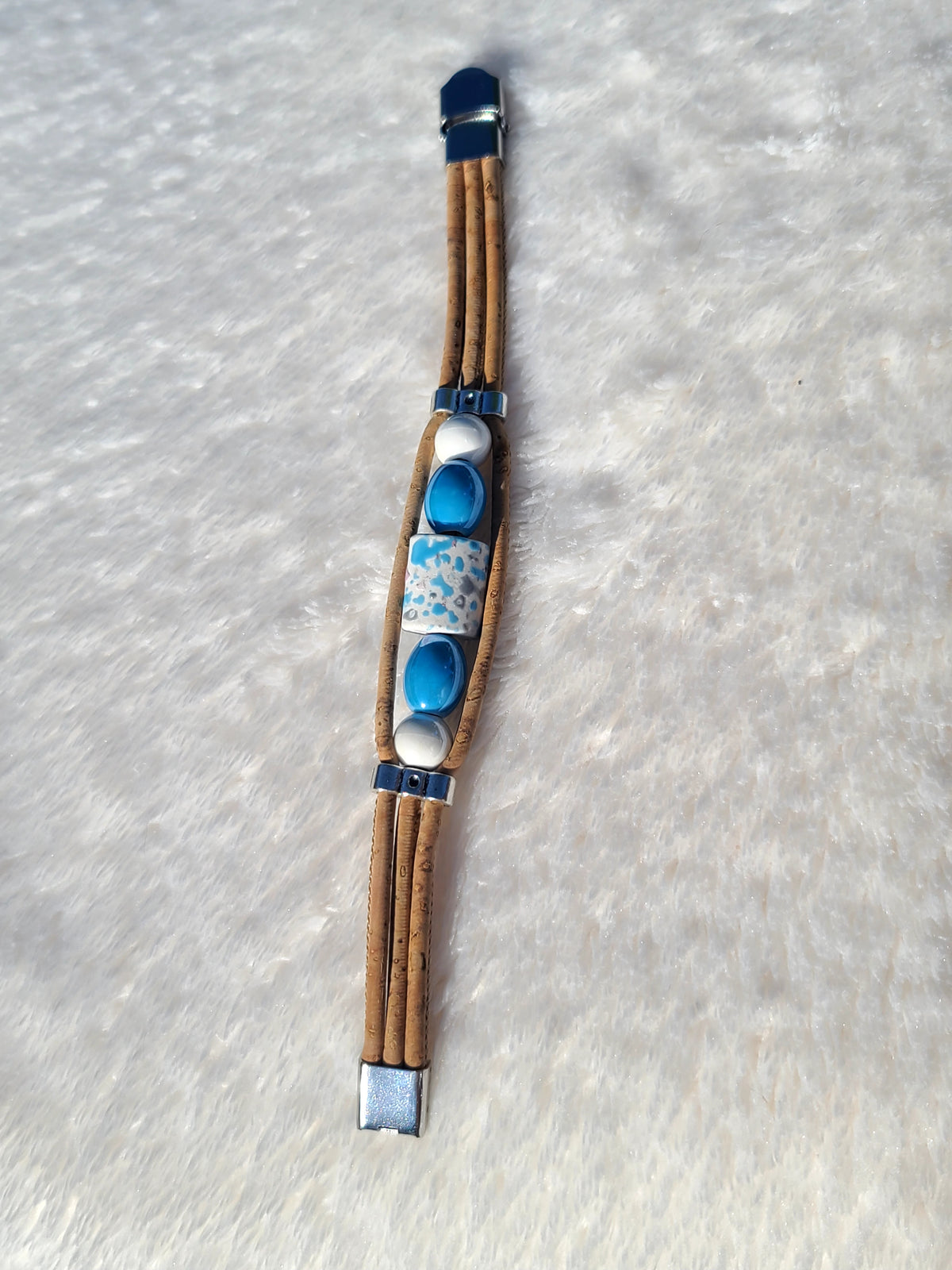 Handmade Seaside Serenity: Cork & Ocean Blue Necklace