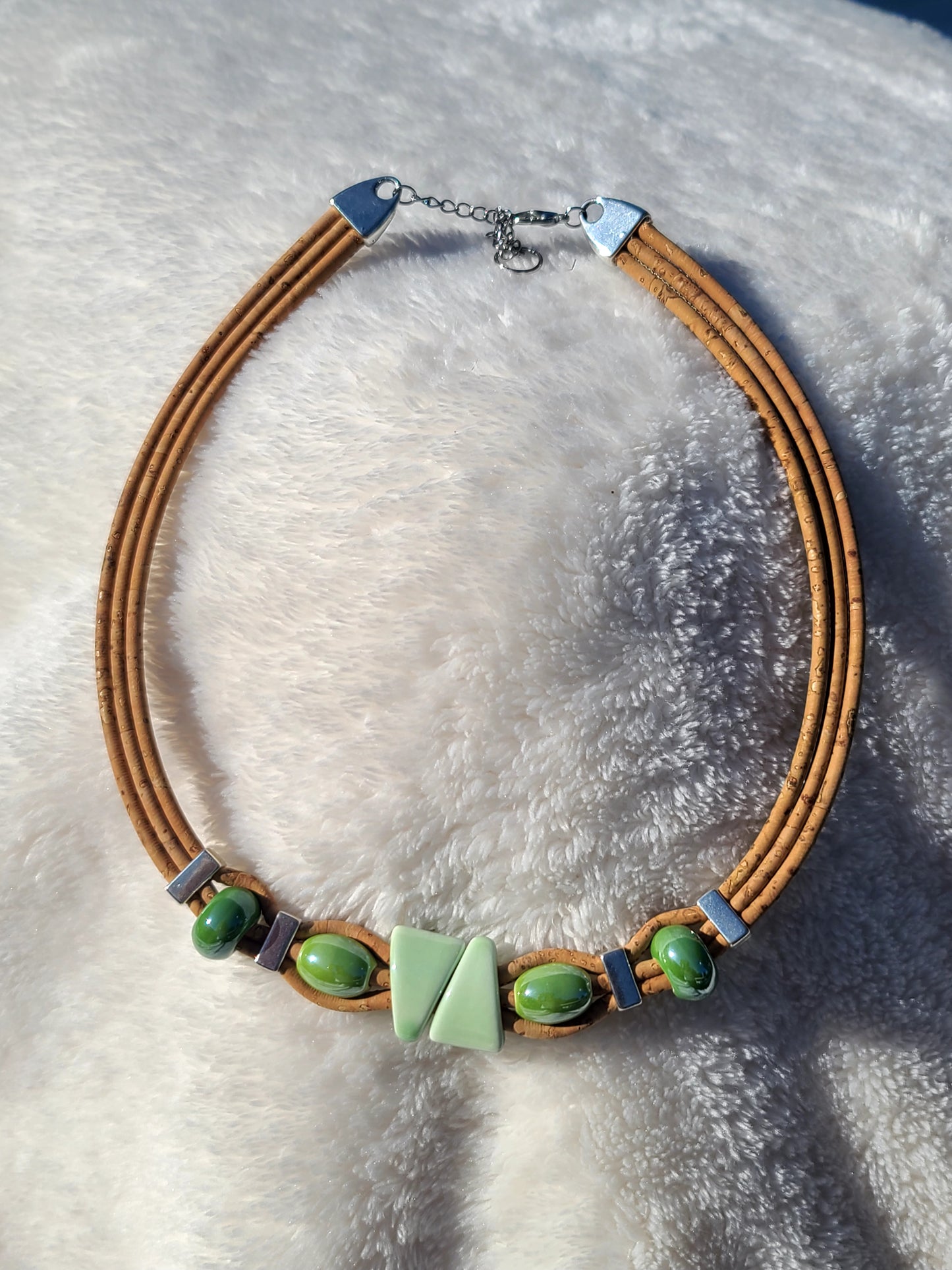 Handmade Emerald Earth: Cork & Jade Green Necklace
