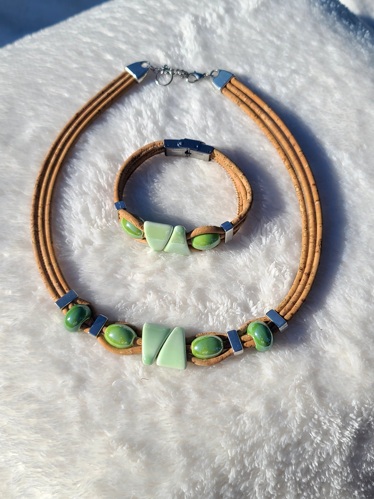 Handmade Emerald Earth: Cork & Jade Green Necklace
