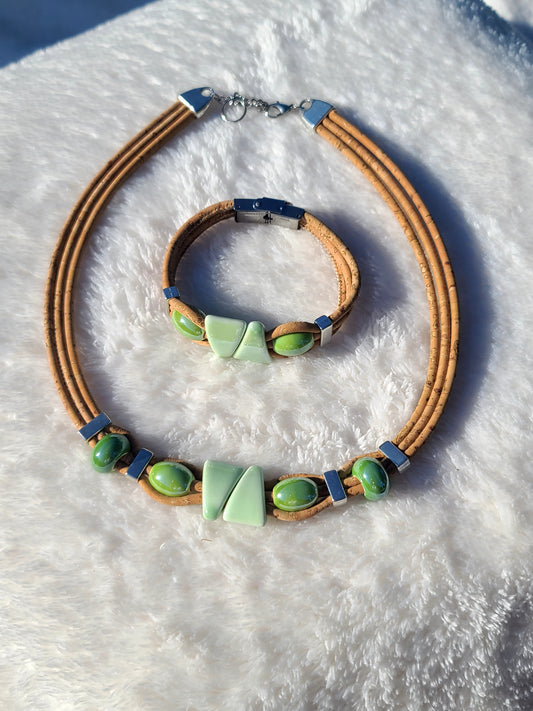 Handmade Emerald Earth: Cork & Jade Green Necklace