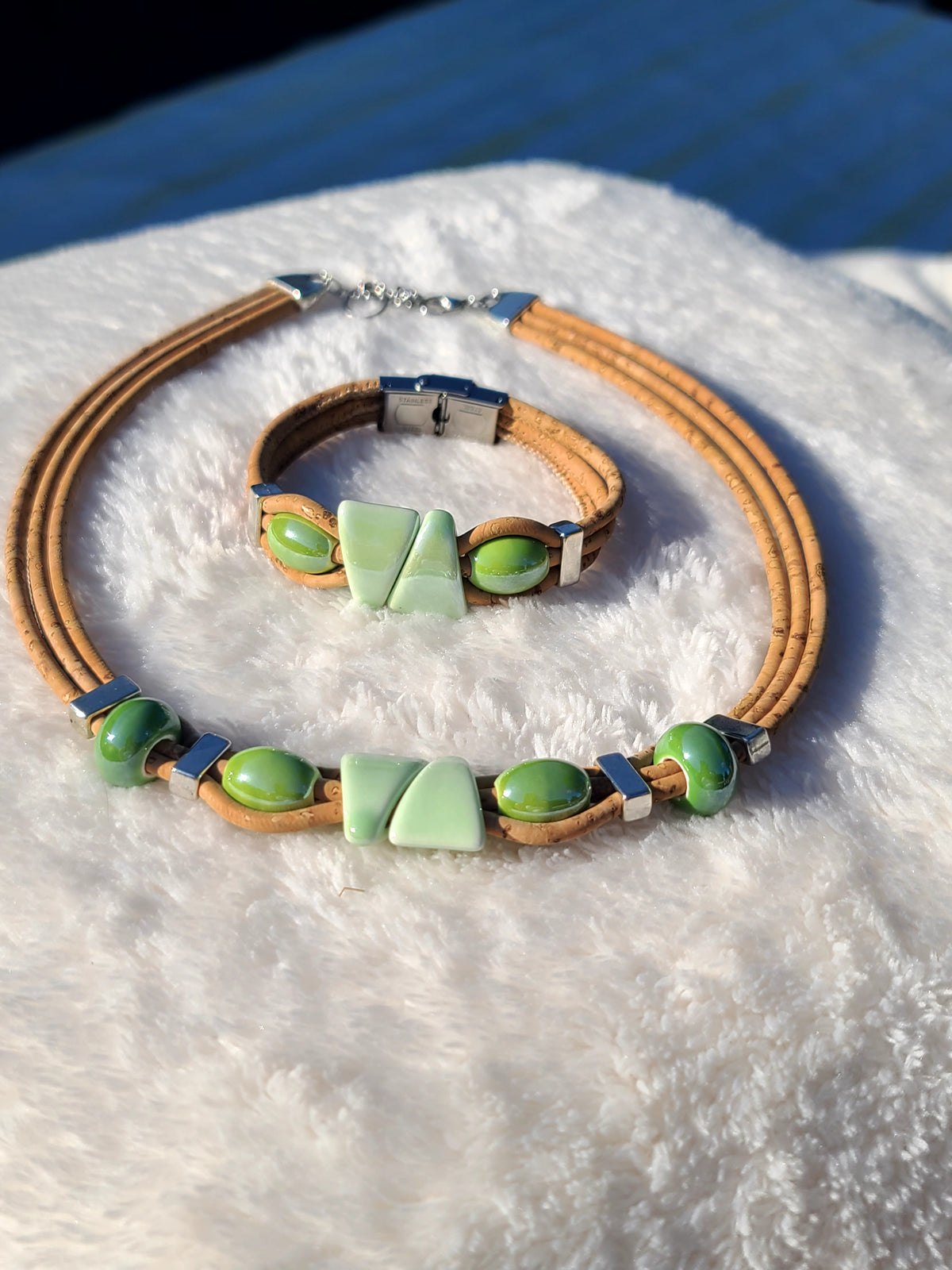 Handmade Emerald Earth: Cork & Jade Green Necklace