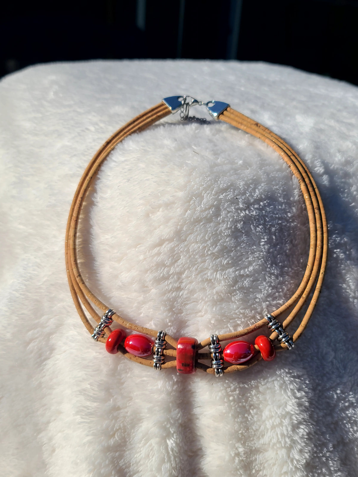 Handmade Scarlet Cork: Bold Red Beaded Necklace