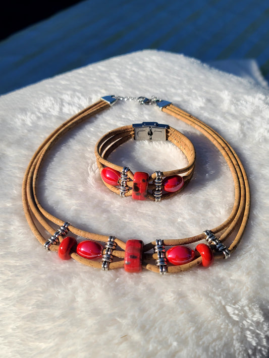 Handmade Scarlet Cork: Bold Red Beaded Necklace