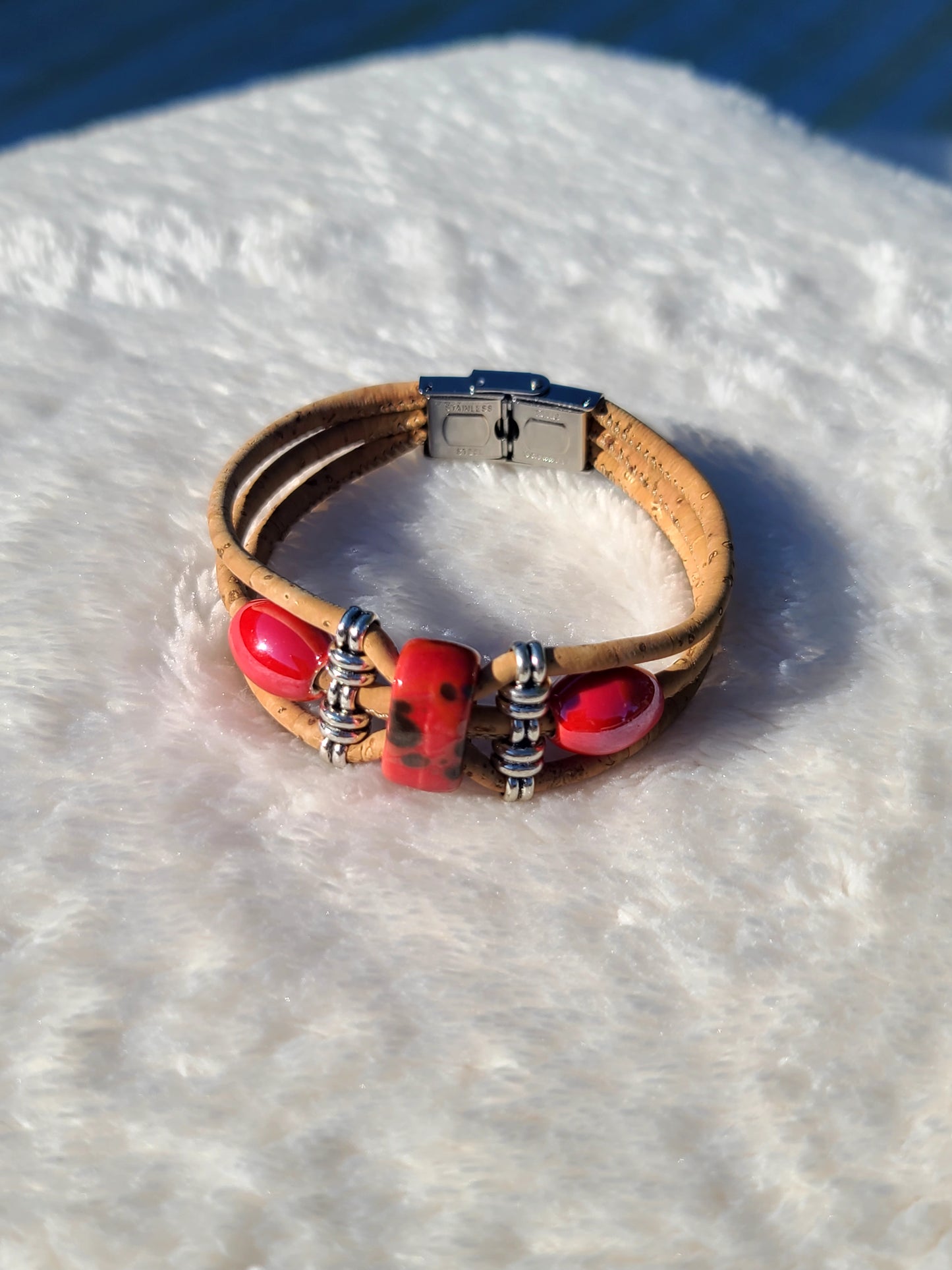 Handmade Scarlet Cork: Bold Red Beaded Necklace