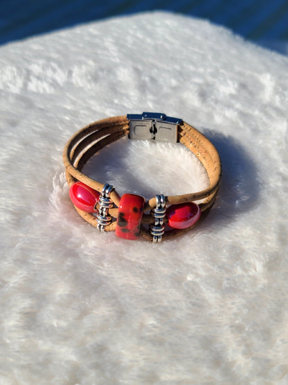 Handmade Scarlet Cork: Bold Red Beaded Necklace