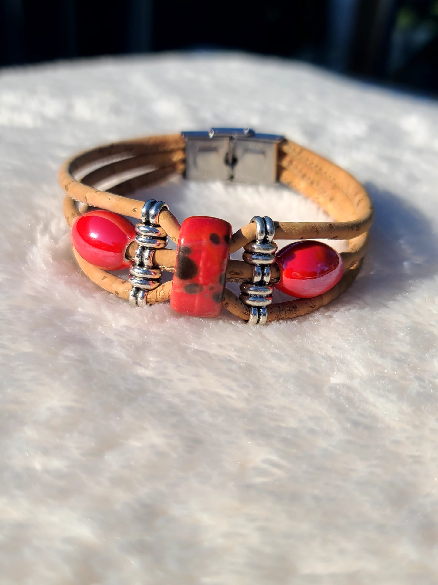 Handmade Scarlet Cork: Bold Red Beaded Necklace