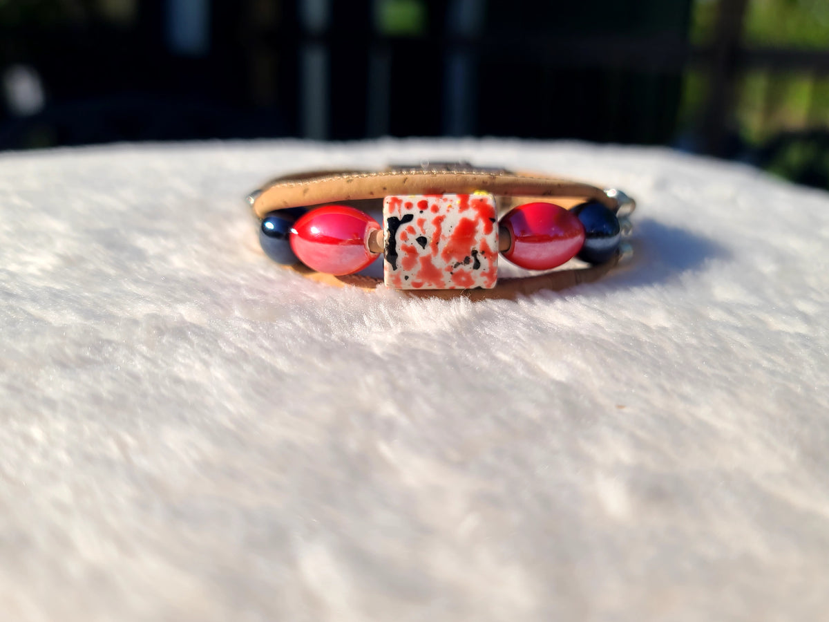 Handmade Ember Noir: Cork & Red-Black Bead Necklace
