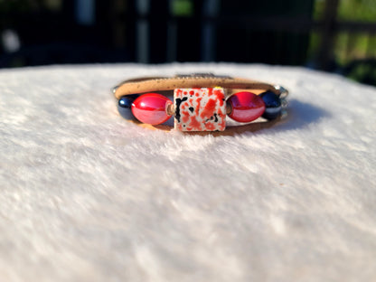 Handmade Ember Noir: Cork & Red-Black Bead Necklace