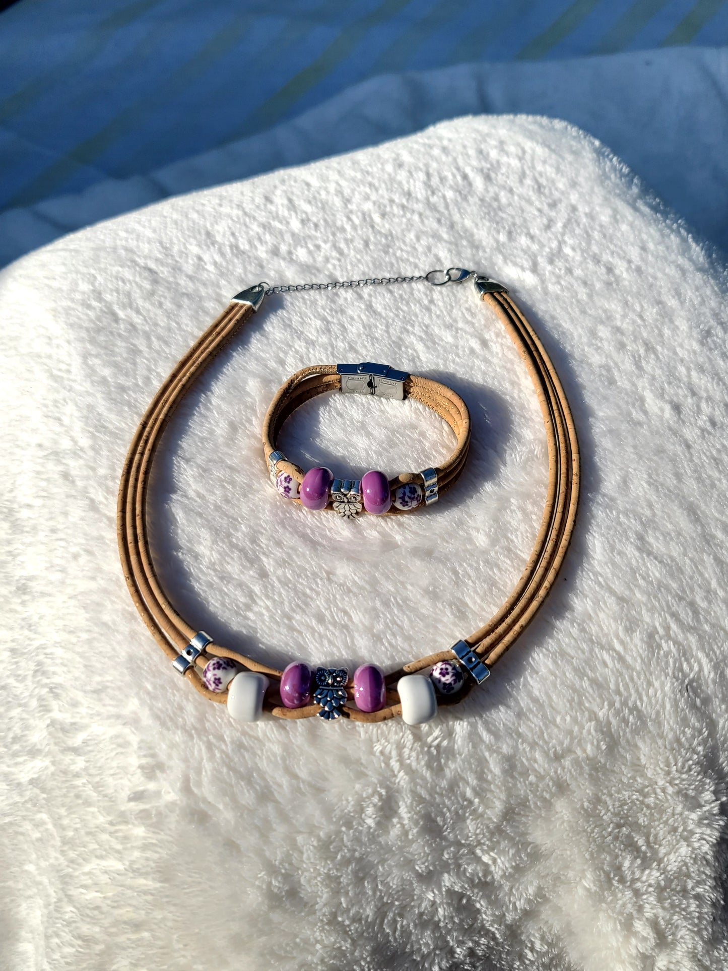 Handmade Purple Haze: Cork & Bead Necklace