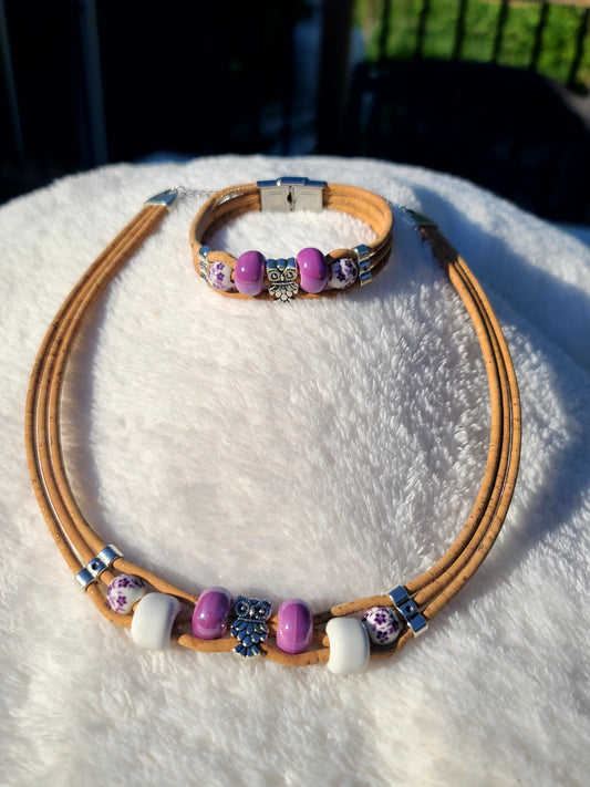 Handmade Purple Haze: Cork & Bead Necklace