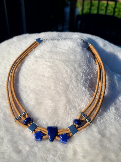 Handmade Midnight Waters: Cork & Dark Blue Necklace