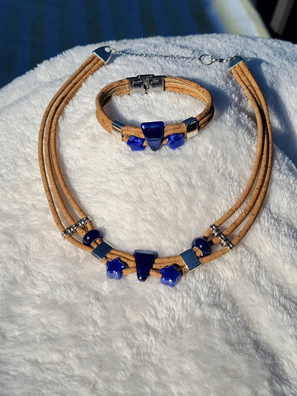 Handmade Midnight Waters: Cork & Dark Blue Necklace
