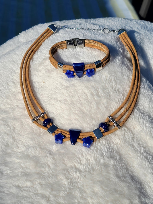 Handmade Midnight Waters: Cork & Dark Blue Necklace