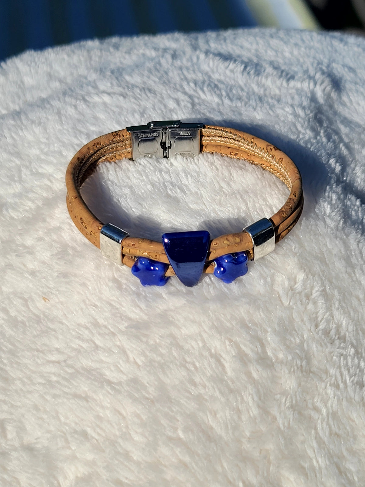 Handmade Midnight Waters: Cork & Dark Blue Necklace