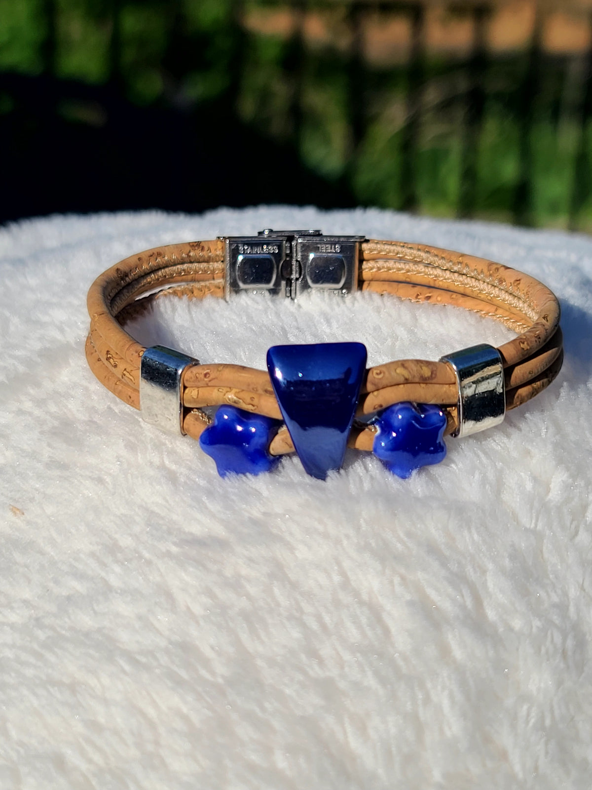 Handmade Midnight Waters: Cork & Dark Blue Necklace