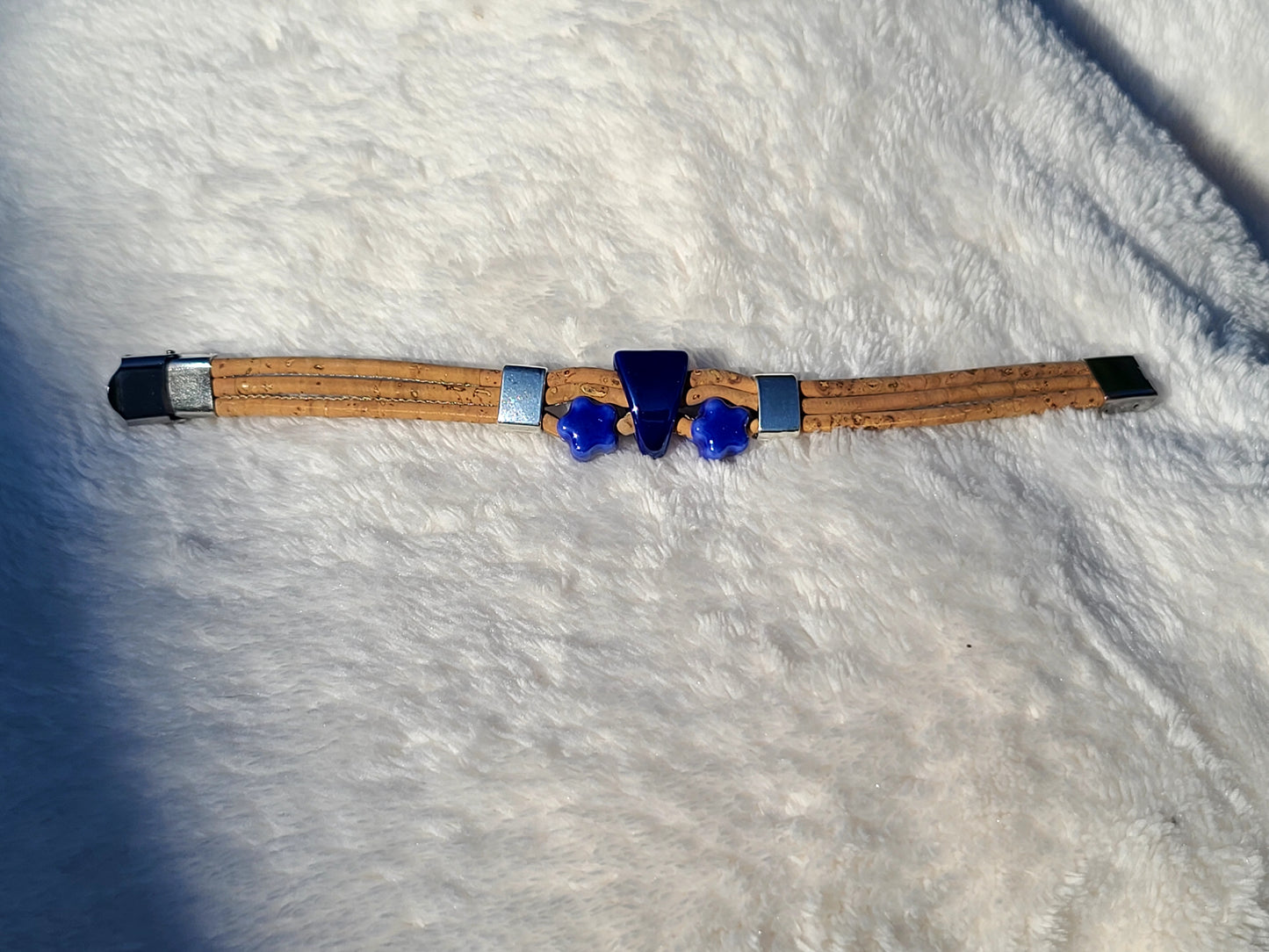Handmade Midnight Waters: Cork & Dark Blue Necklace