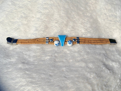 Handmade Ceramic Harmony: Cork Necklace with Geometric Beads