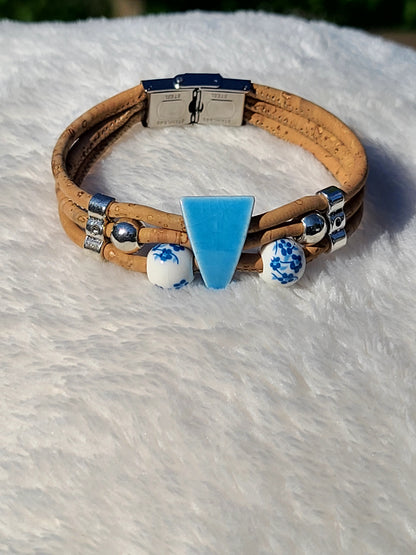 Handmade Ceramic Harmony: Cork Necklace with Geometric Beads