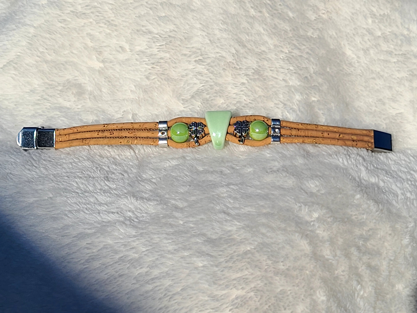 Handmade Emerald Whispers: Cork & Green Bead Necklace