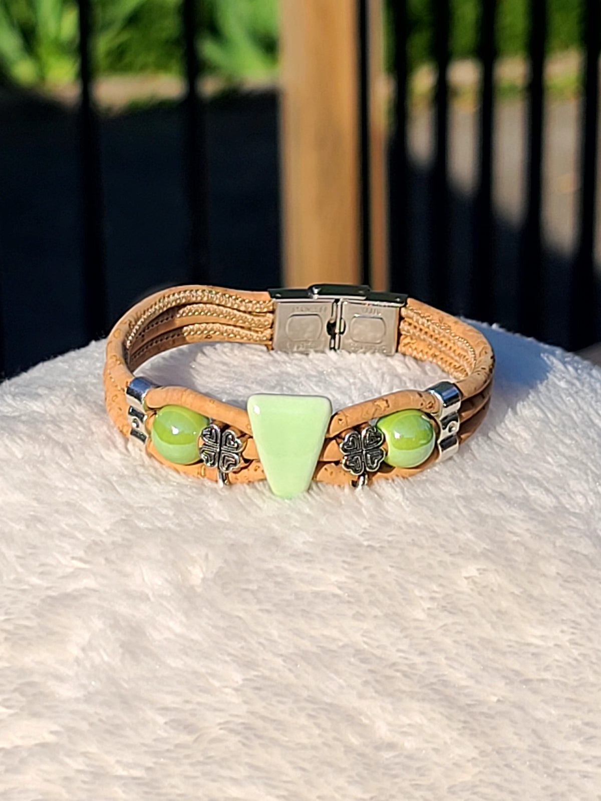 Handmade Emerald Whispers: Cork & Green Bead Necklace