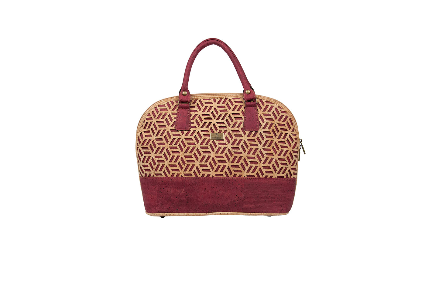 Laser-Cut Elegance Cork Handbag – Burgundy & Natural