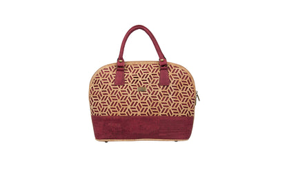Laser-Cut Elegance Cork Handbag – Burgundy & Natural