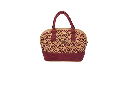 Laser-Cut Elegance Cork Handbag – Burgundy & Natural