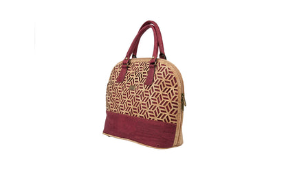 Laser-Cut Elegance Cork Handbag – Burgundy & Natural