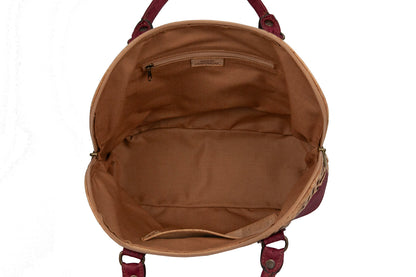 Laser-Cut Elegance Cork Handbag – Burgundy & Natural