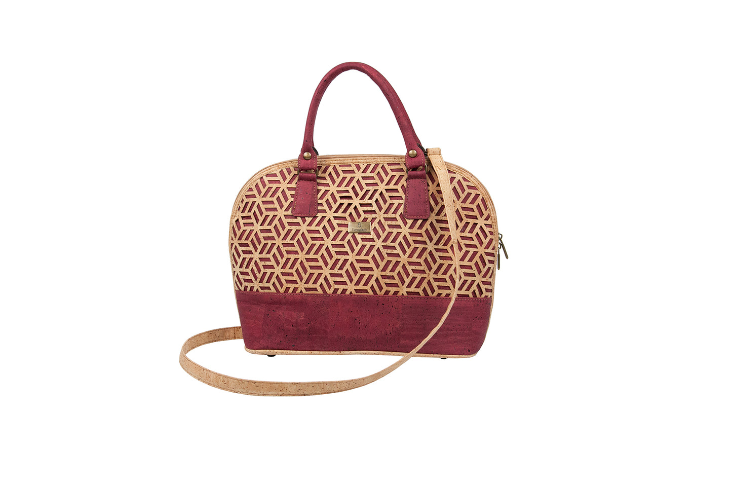 Laser-Cut Elegance Cork Handbag – Burgundy & Natural