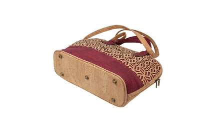 Laser-Cut Elegance Cork Handbag – Burgundy & Natural