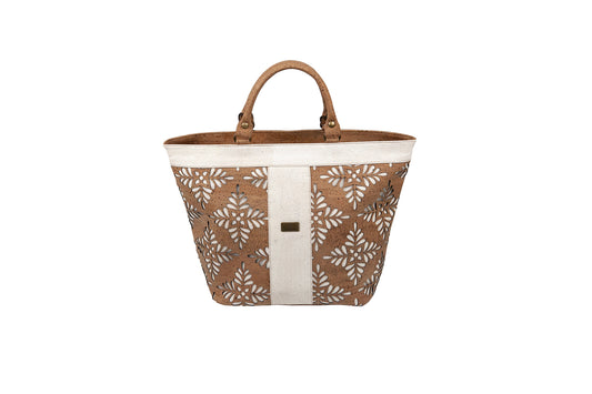 Classic Flora Laser-Cut Cork Tote – Natural & White