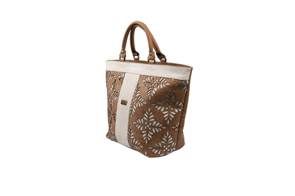 Classic Flora Laser-Cut Cork Tote – Natural & White