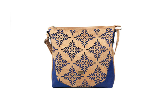 Floral Harmony Crossbody – Natural & Royal Blue