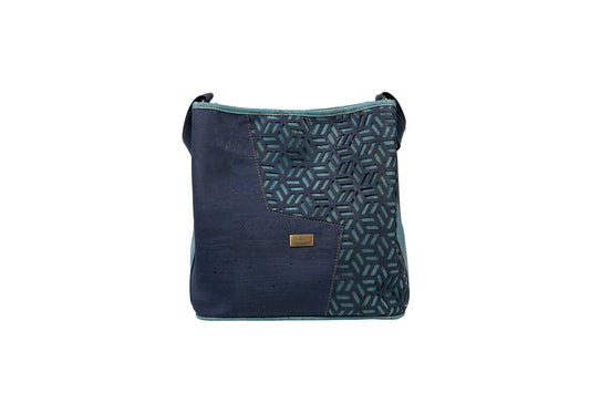 Midnight Geo Cork Crossbody – Teal Accents