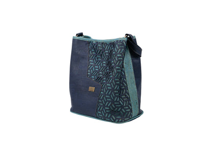 Midnight Geo Cork Crossbody – Teal Accents