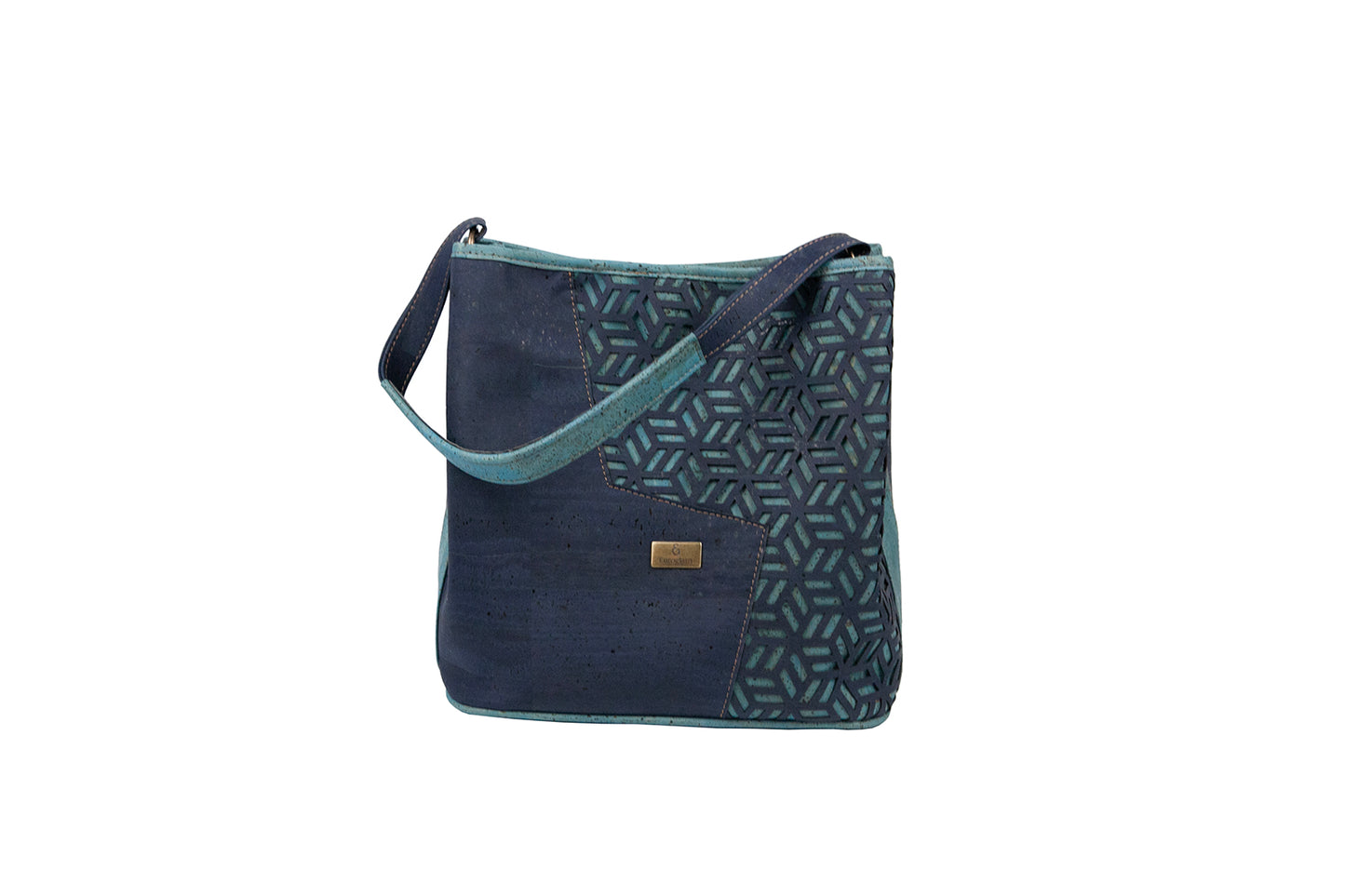 Midnight Geo Cork Crossbody – Teal Accents