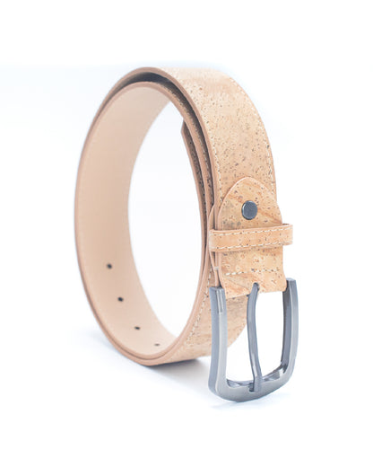 Natural Cork Men's Belt with Thick Black Metal Buckle