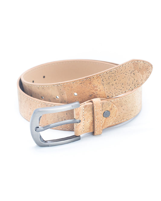 Natural Cork Men's Belt with Thick Black Metal Buckle