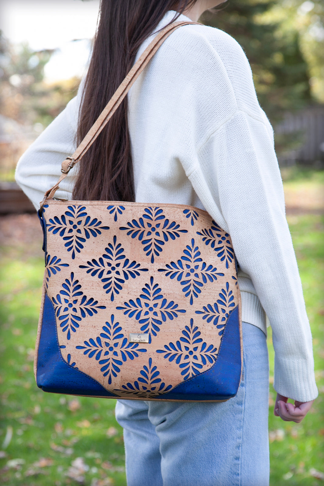 Floral Harmony Crossbody – Natural & Royal Blue