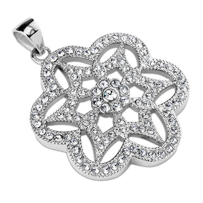 Gem Paved Six Leaf Flower Stainless Steel Pendant