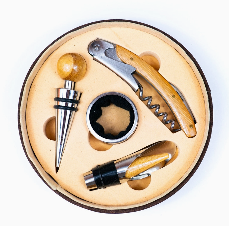 Cork Box Wine Accessory Set - 4 Pieces