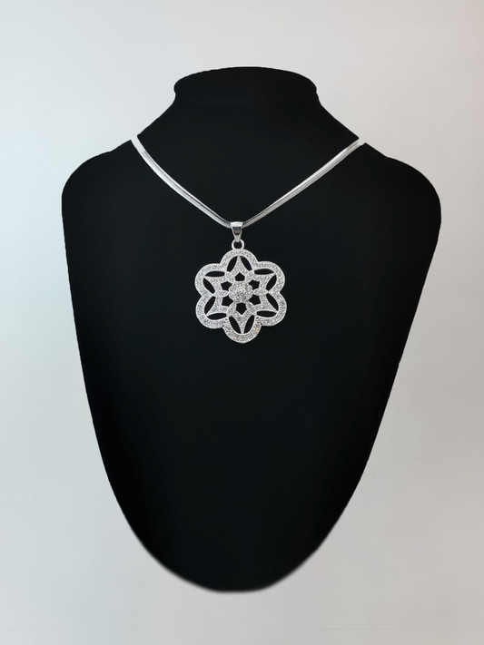Gem Paved Six Leaf Flower Stainless Steel Pendant